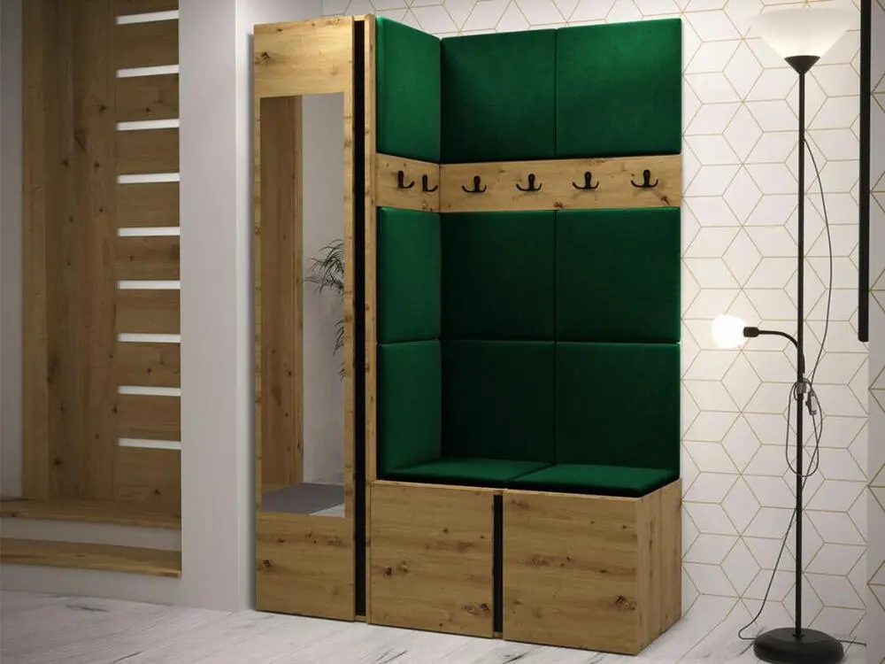 Meuble d'entrée Hartford 277, 186x124x46cm, Miroir, Chêne Traditionnel, Tapisserie|Stratifié