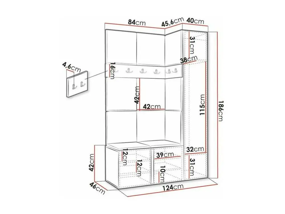 Meuble d'entrée Hartford 277, 186x124x46cm, Miroir, Chêne Traditionnel, Tapisserie|Stratifié