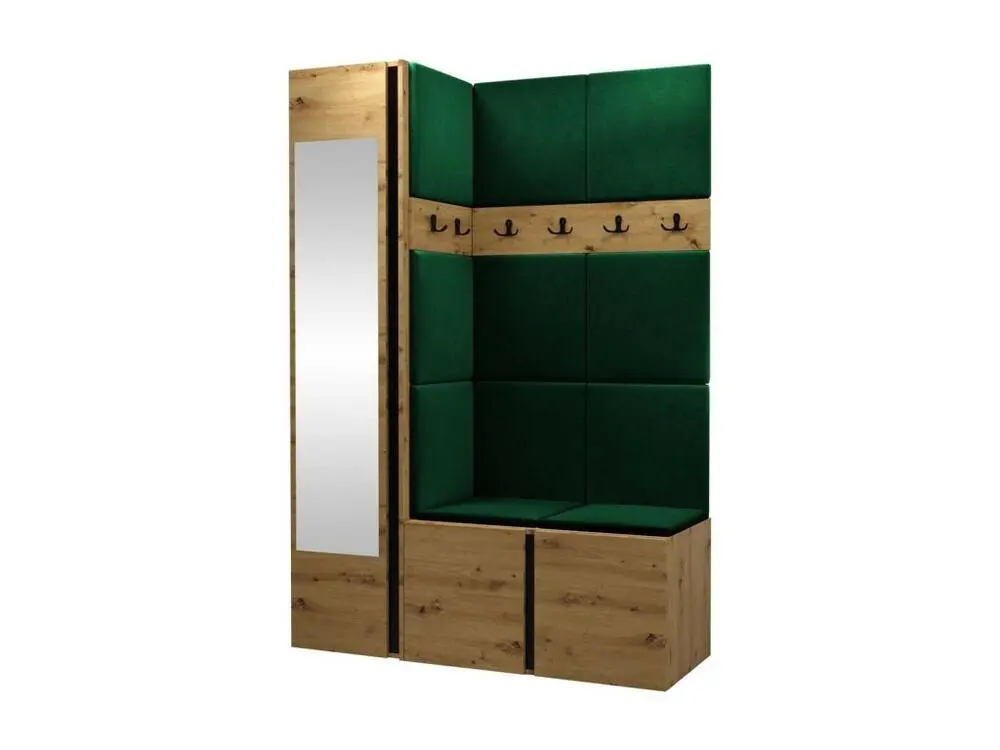 Meuble d'entrée Hartford 277, 186x124x46cm, Miroir, Chêne Traditionnel, Tapisserie|Stratifié