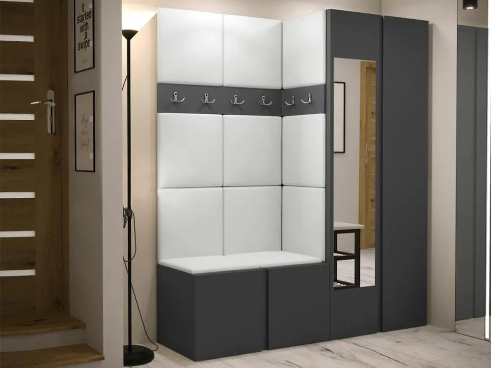 Meuble d'entrée Hartford 278, 186x158x46cm, Miroir, Graphite, Faux cuir|Stratifié