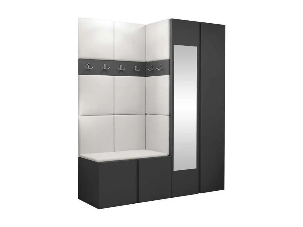 Meuble d'entrée Hartford 278, 186x158x46cm, Miroir, Graphite, Faux cuir|Stratifié