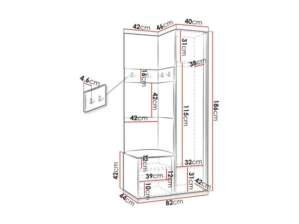 Meuble d'entrée Hartford 354, 186x82x44cm, Miroir, Blanc, Faux cuir|Stratifié en Acier et MDF