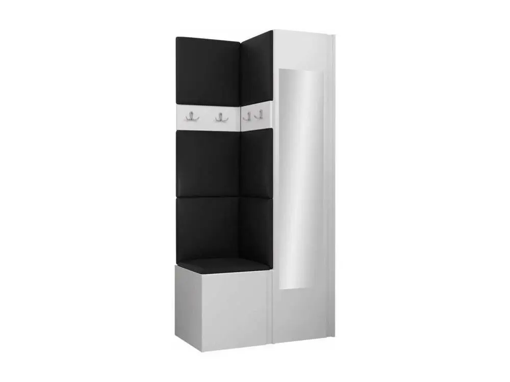 Meuble d'entrée Hartford 354, 186x82x44cm, Miroir, Blanc, Faux cuir|Stratifié en Acier et MDF