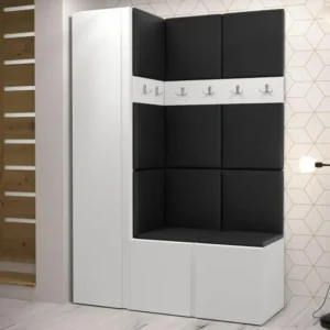 Meuble d'entrée Hartford 471, 186x124x44cm, Blanc, Faux cuir|Stratifié avec roulettes pivotantes
