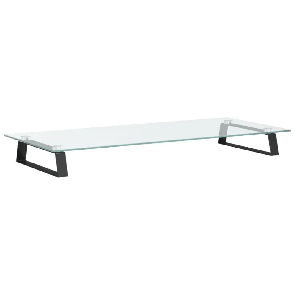 Professionnel Haute Capacité Support de moniteur table meuble bureau 80 x 35 x 8 cm verre trempé et métal noir 02_0044904