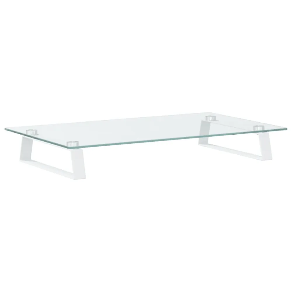 Support d'écran Support de moniteur table meuble bureau 60 x 35 x 8 cm verre trempé et métal blanc 02_0044898