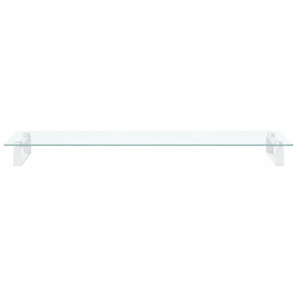 Support de moniteur table meuble bureau 100 x 35 x 8 cm verre trempé et métal blanc 02_0044852 avec freins de roue