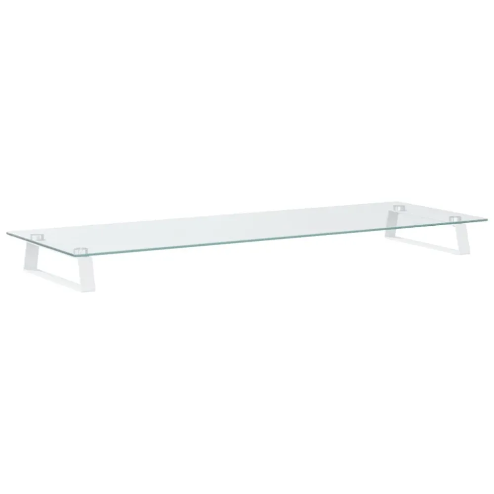 Support de moniteur table meuble bureau 100 x 35 x 8 cm verre trempé et métal blanc 02_0044852 avec freins de roue