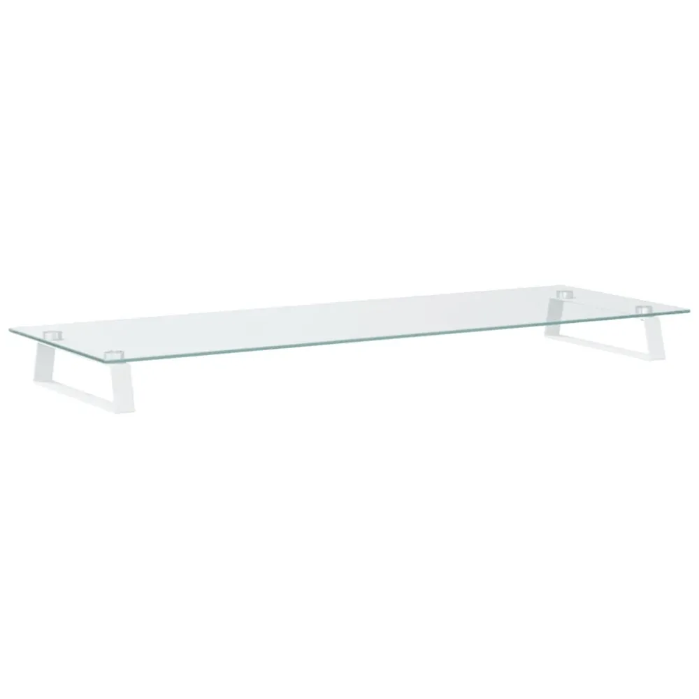 Support de moniteur table meuble bureau 100 x 35 x 8 cm verre trempé et métal blanc 02_0044852 avec freins de roue