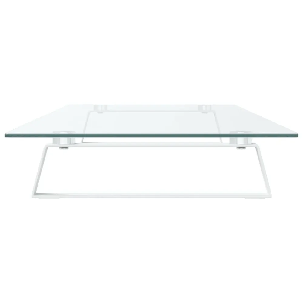 Support de moniteur table meuble bureau 100 x 35 x 8 cm verre trempé et métal blanc 02_0044852 avec freins de roue