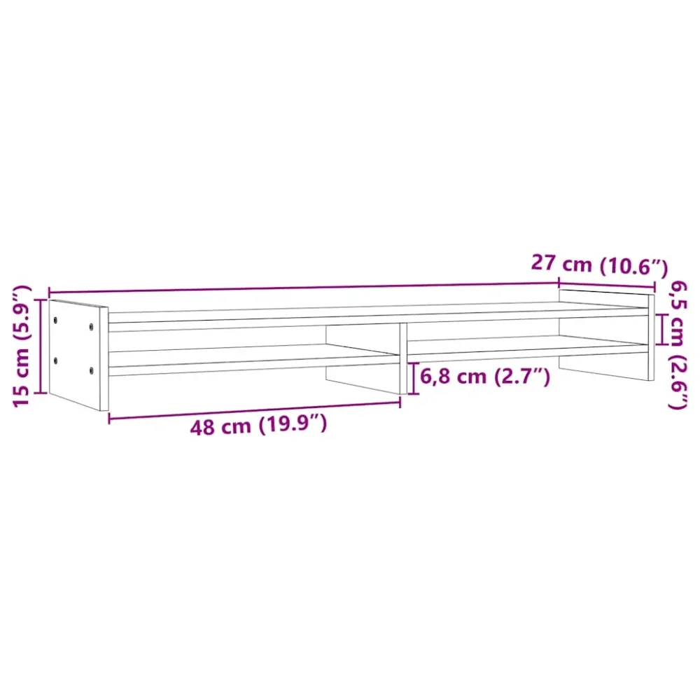Support de moniteur table meuble bureau 100 x 27 x 15 cm bois de pin résistant gris 02_0044846