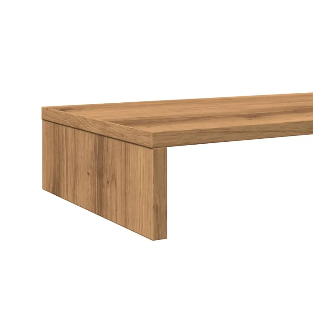Support de moniteur table meuble bureau artisanal 100 x 27 x 10cm bois ingénierie marron 02_0044909 avec freins de roue