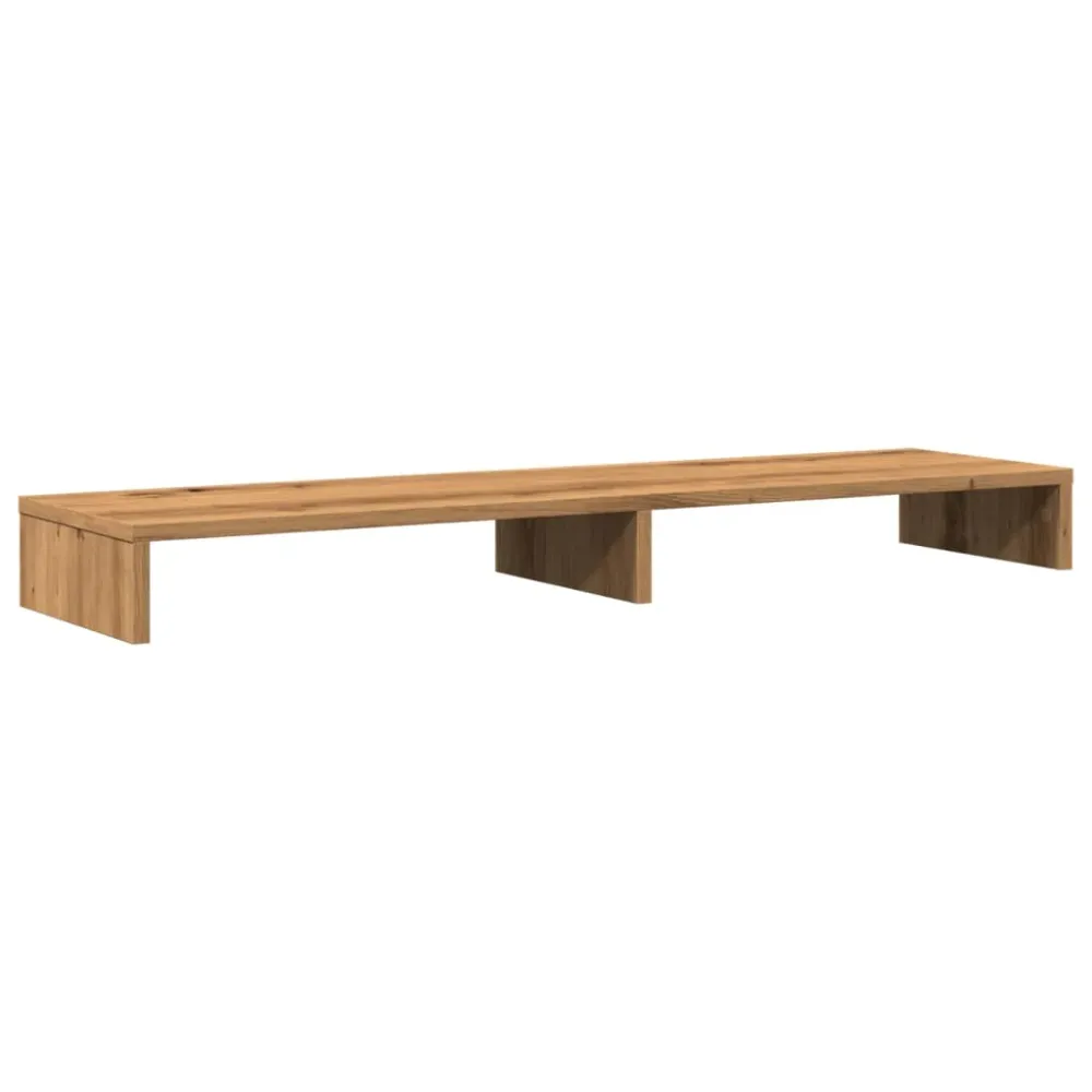 Support de moniteur table meuble bureau artisanal 100 x 27 x 10cm bois ingénierie marron 02_0044909 avec roulettes pivotantes