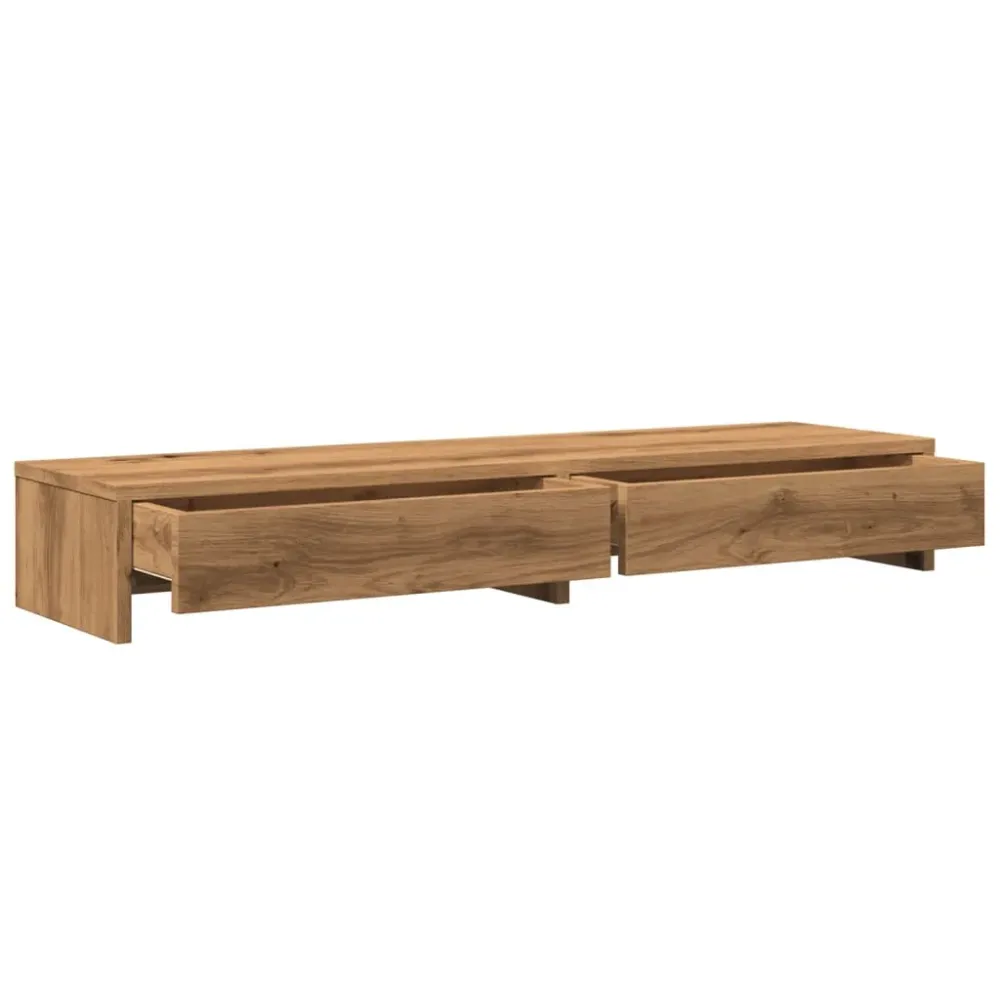 Support de moniteur table meuble bureau et tiroirs artisanal bois ingénierie marron 02_0044962 avec freins de roue