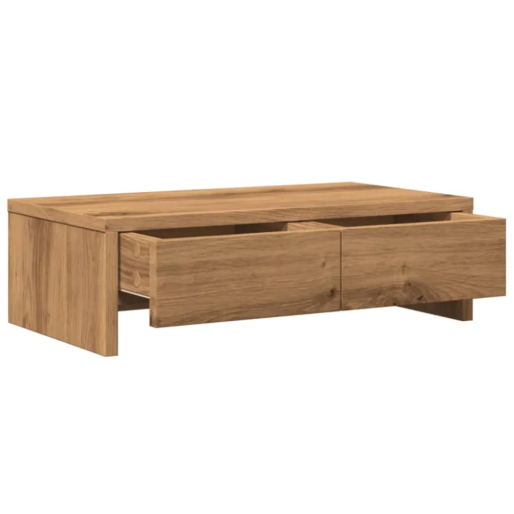 Support de moniteur table meuble bureau et tiroirs artisanal bois ingénierie marron 02_0044963 en Acier et MDF