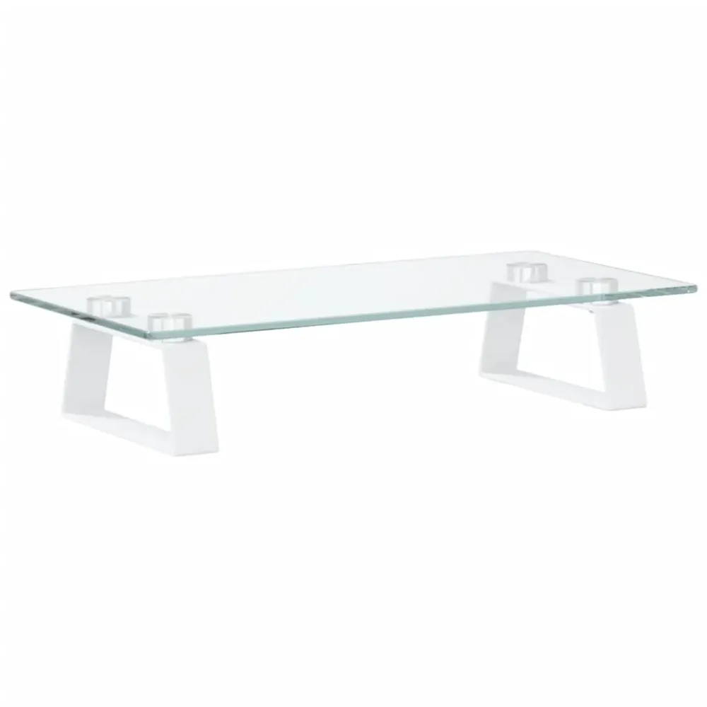 Support de moniteur table meuble bureau 40 x 20 x 8 cm verre trempé et métal blanc 02_0044859 avec Roulettes Bloquantes
