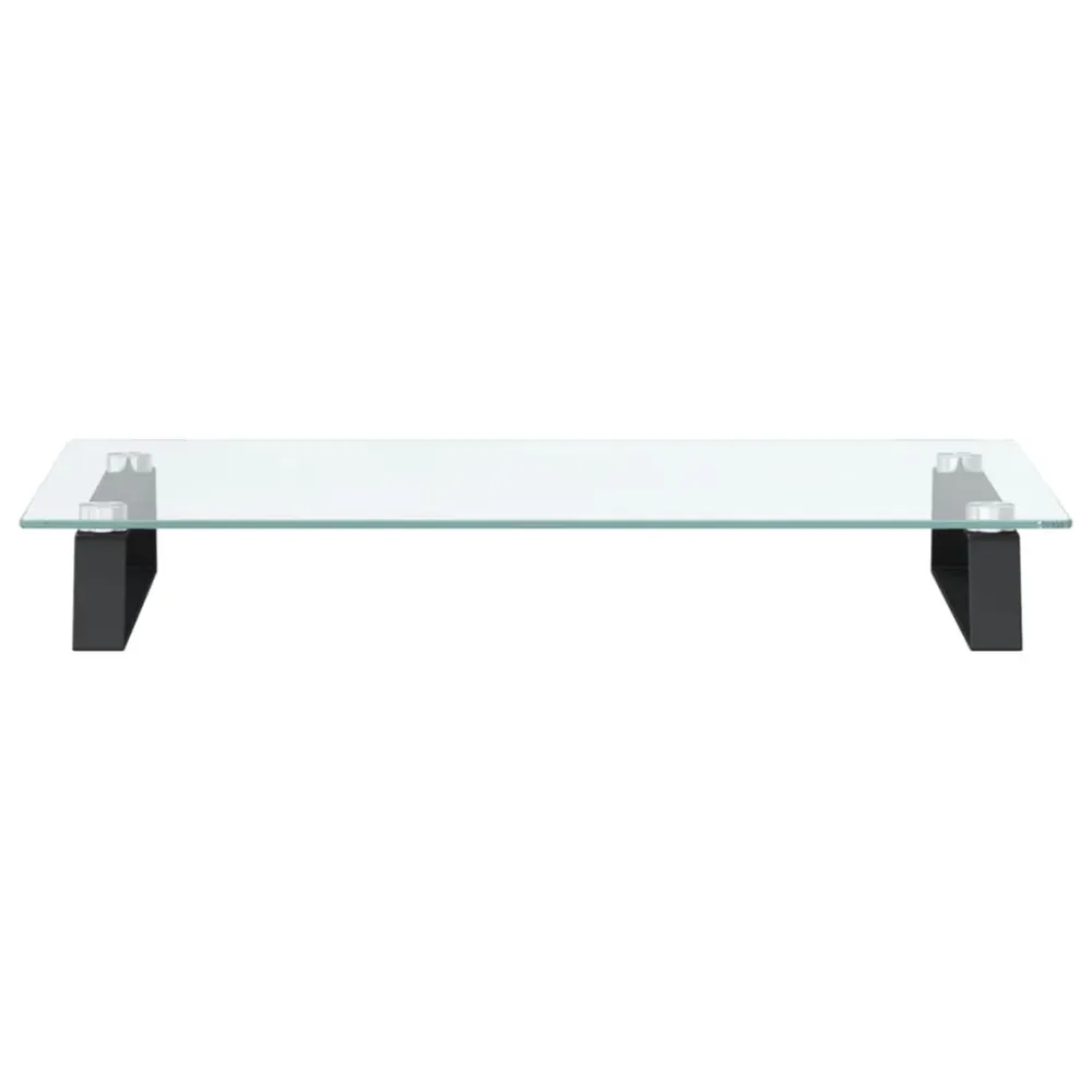 Support de moniteur table meuble bureau 60 x 35 x 8 cm verre trempé et métal noir 02_0044899 avec Roulettes Bloquantes