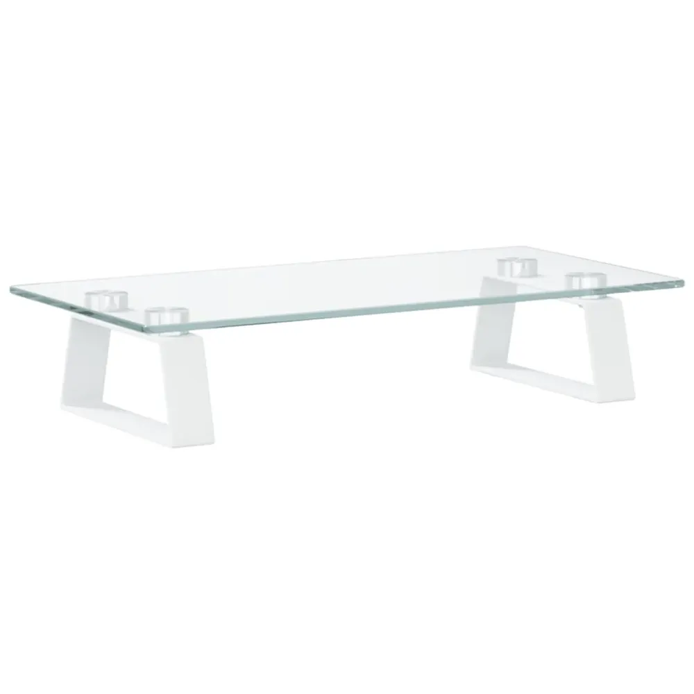 Support de moniteur table meuble bureau 40 x 20 x 8 cm verre trempé et métal blanc 02_0044859 pour équipement audiovisuel