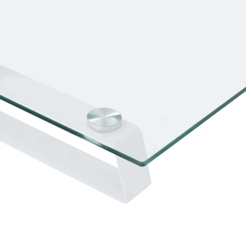 Support de moniteur table meuble bureau 40 x 20 x 8 cm verre trempé et métal blanc 02_0044859 pour équipement audiovisuel
