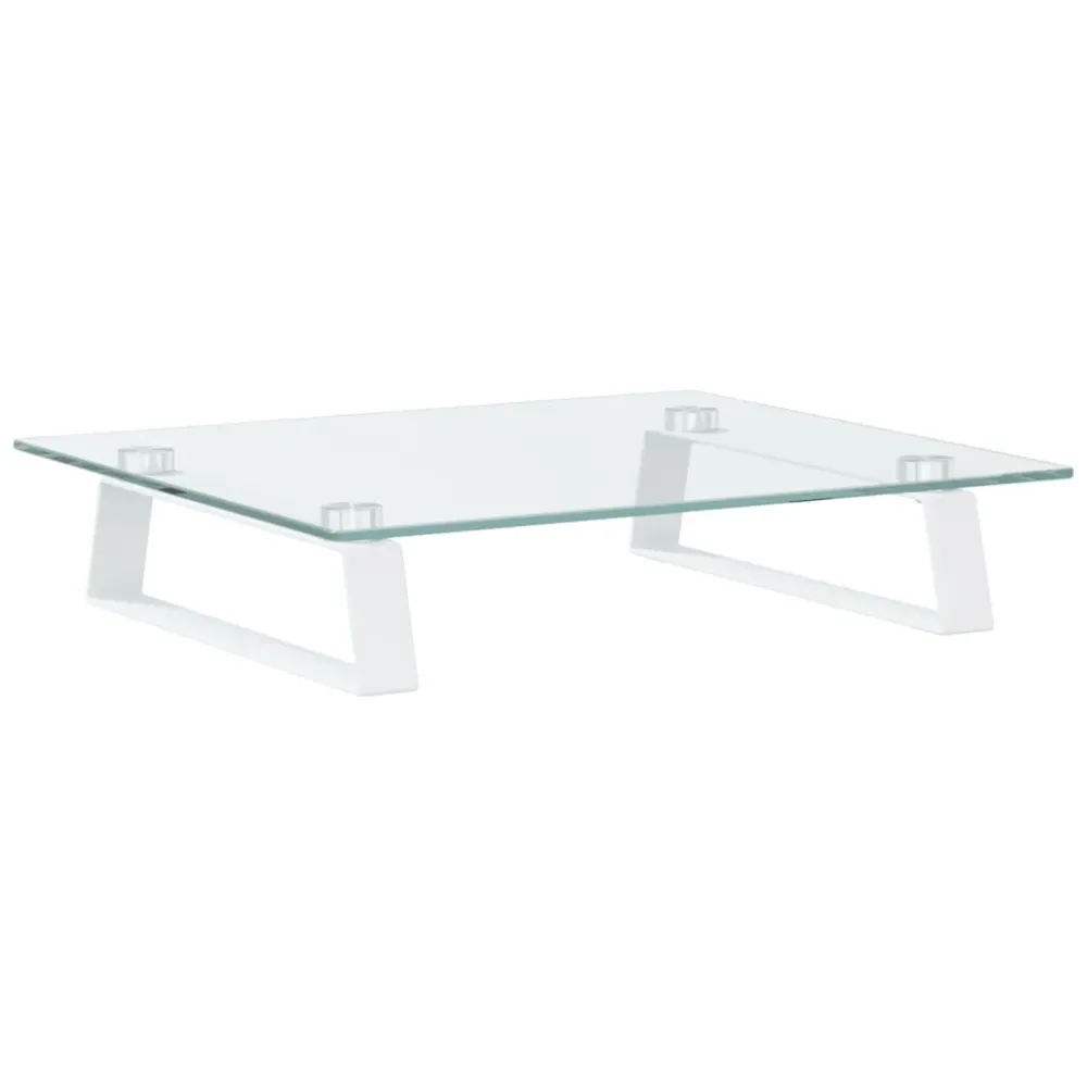 Support de moniteur table meuble bureau 40 x 35 x 8 cm verre trempé et métal blanc 02_0044861 en Acier et MDF