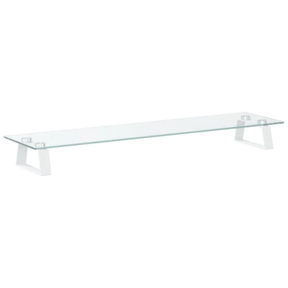 Support de moniteur table meuble bureau 80 x 20 x 8 cm verre trempé et métal blanc 02_0044901 Hauteur ajustable 70-120 cm