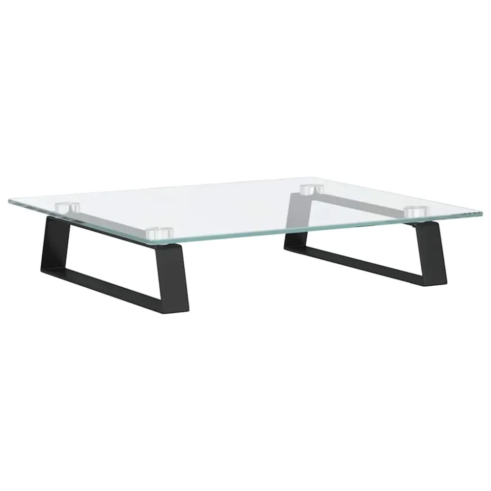 Support de moniteur table meuble bureau 40 x 35 x 8 cm verre trempé et métal noir 02_0044862 en Acier et MDF