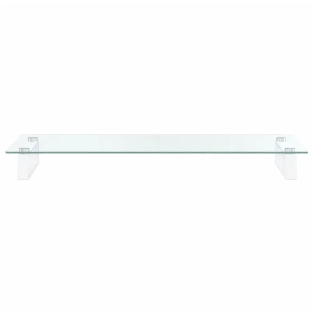 Support de moniteur table meuble bureau 80 x 35 x 8 cm verre trempé et métal blanc 02_0044903 avec surface antidérapante