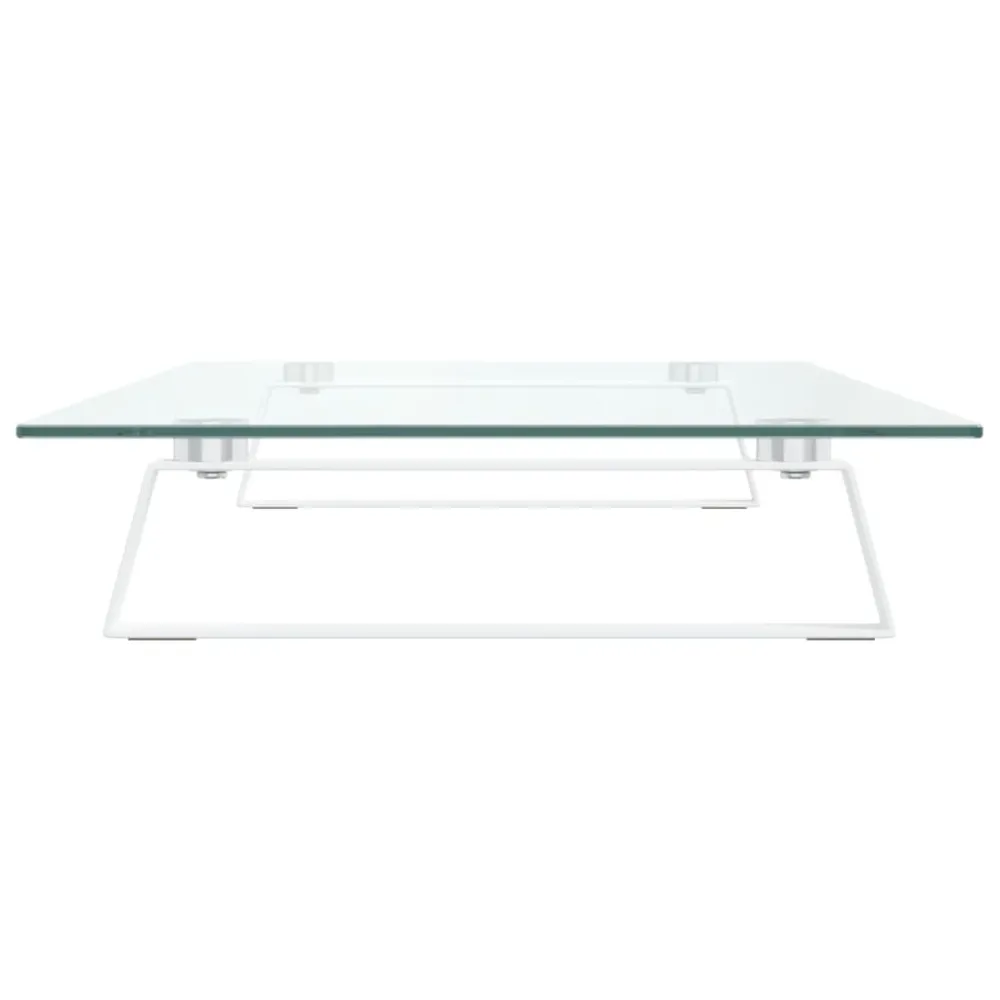 Support de moniteur table meuble bureau 80 x 35 x 8 cm verre trempé et métal blanc 02_0044903 avec surface antidérapante
