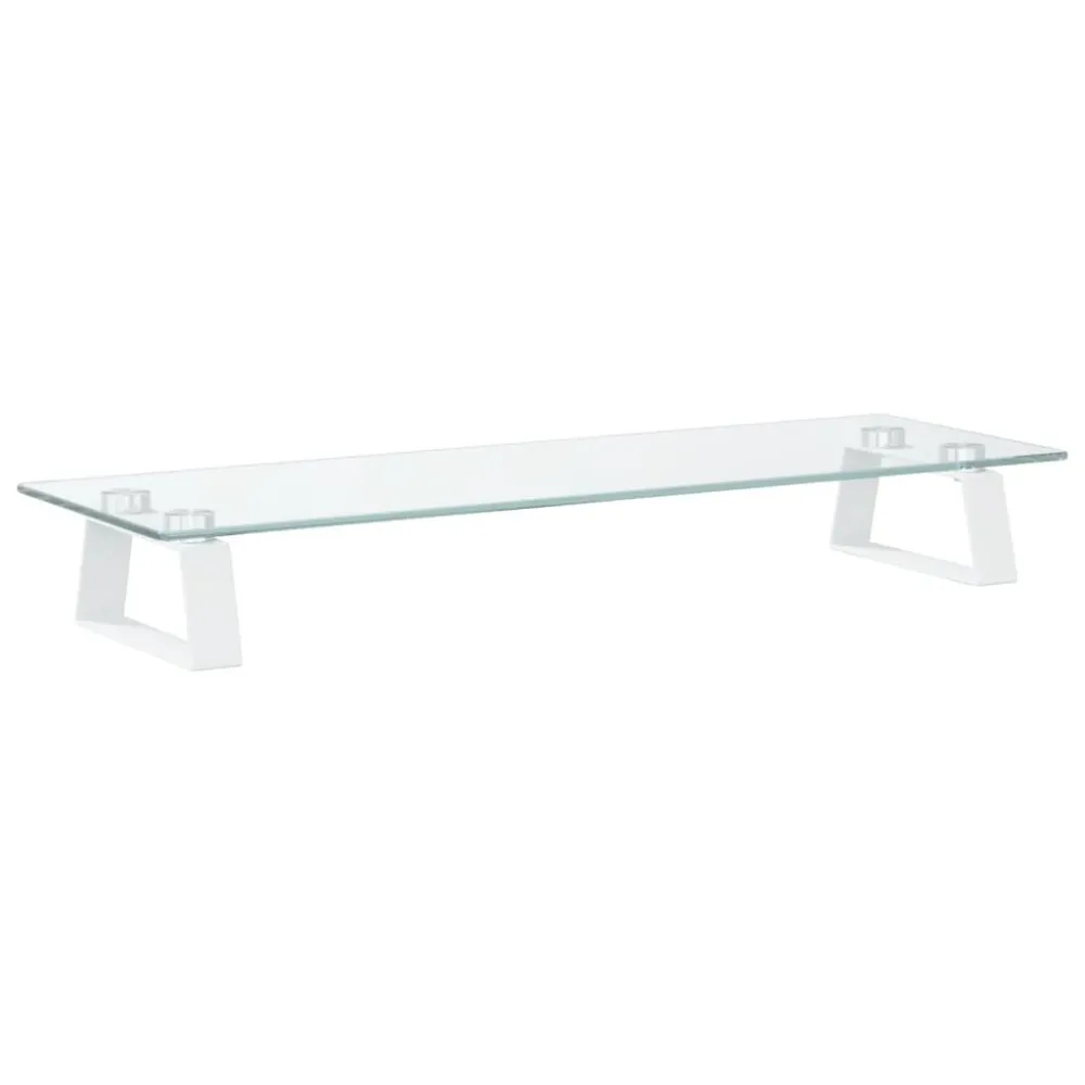 Support de moniteur table meuble bureau 60 x 20 x 8 cm verre trempé et métal blanc 02_0044896 Facile à déplacer