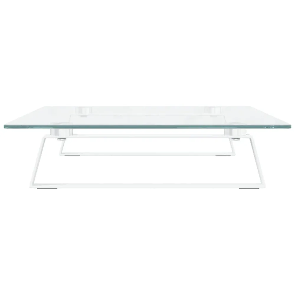 Support de moniteur table meuble bureau 60 x 35 x 8 cm verre trempé et métal blanc 02_0044898 pour équipement audiovisuel