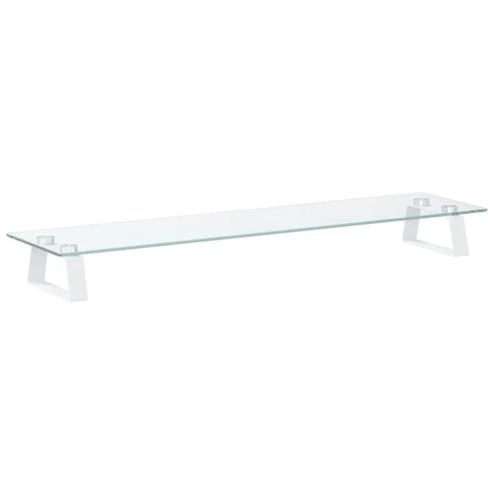 Support pour ordinateur portable Support de moniteur table meuble bureau 80 x 20 x 8 cm verre trempé et métal blanc 02_004...