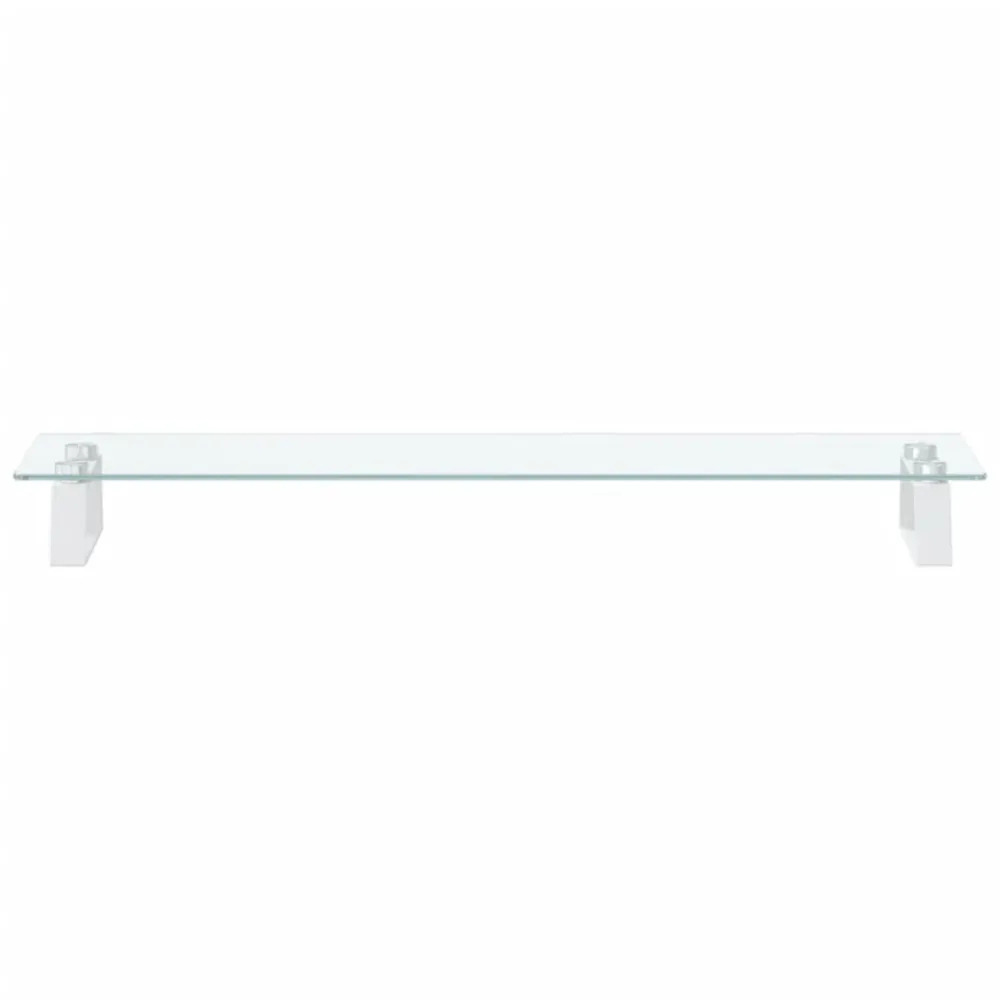 Support pour ordinateur portable Support de moniteur table meuble bureau 80 x 20 x 8 cm verre trempé et métal blanc 02_004...