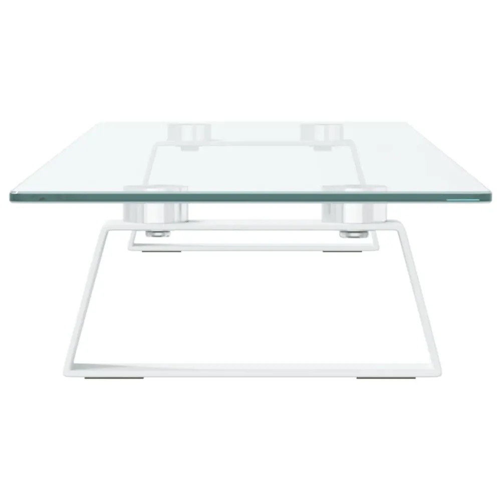 Support pour ordinateur portable Support de moniteur table meuble bureau 80 x 20 x 8 cm verre trempé et métal blanc 02_004...