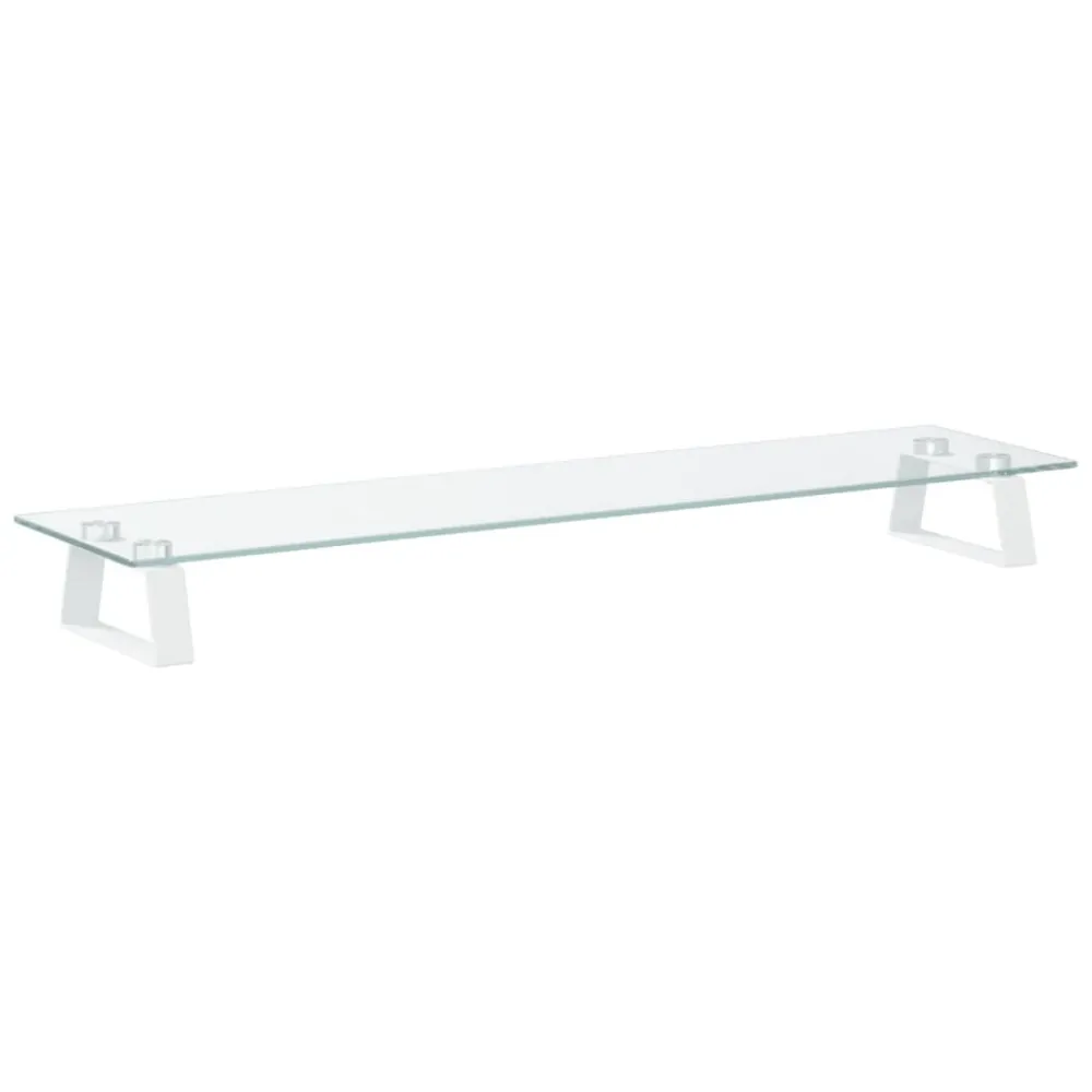 Support pour ordinateur portable Support de moniteur table meuble bureau 80 x 20 x 8 cm verre trempé et métal blanc 02_004...