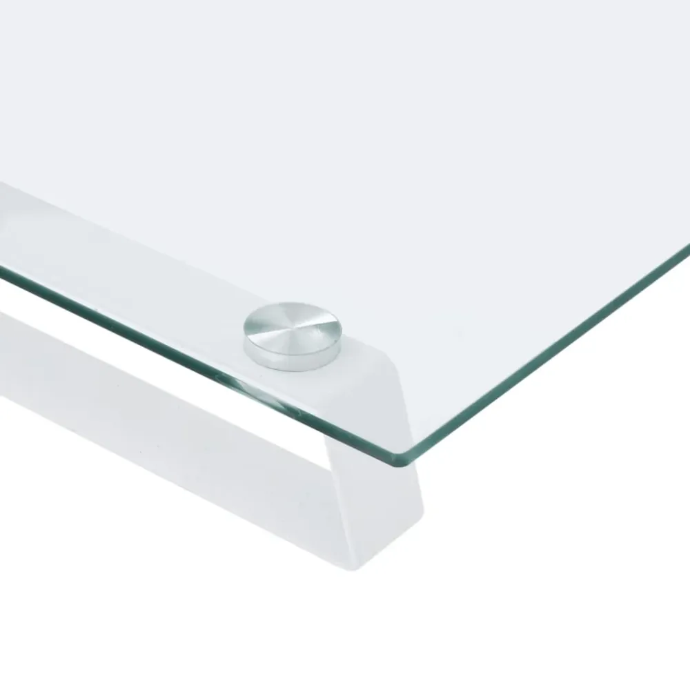 Support pour ordinateur portable Support de moniteur table meuble bureau 80 x 20 x 8 cm verre trempé et métal blanc 02_004...