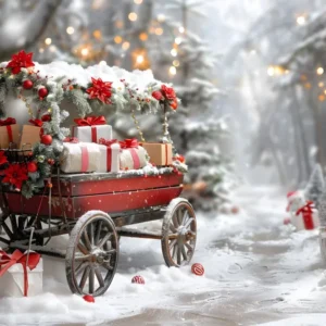 Support pour ordinateur portable Toile de fond de Noël Chariot de Cadeaux dans un Hiver Merveilleux RR7-596