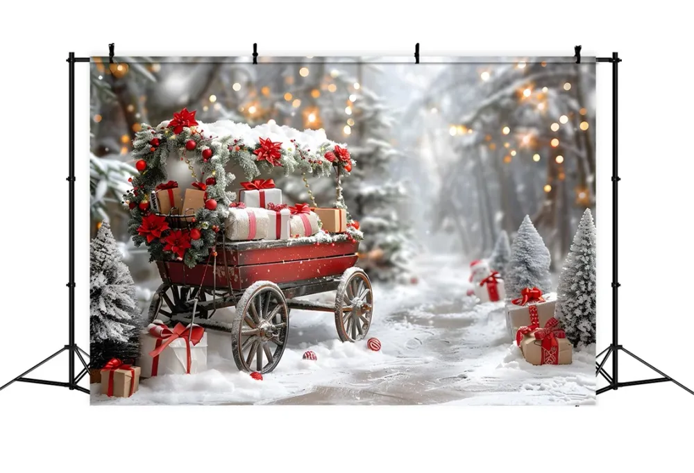 Support pour ordinateur portable Toile de fond de Noël Chariot de Cadeaux dans un Hiver Merveilleux RR7-596