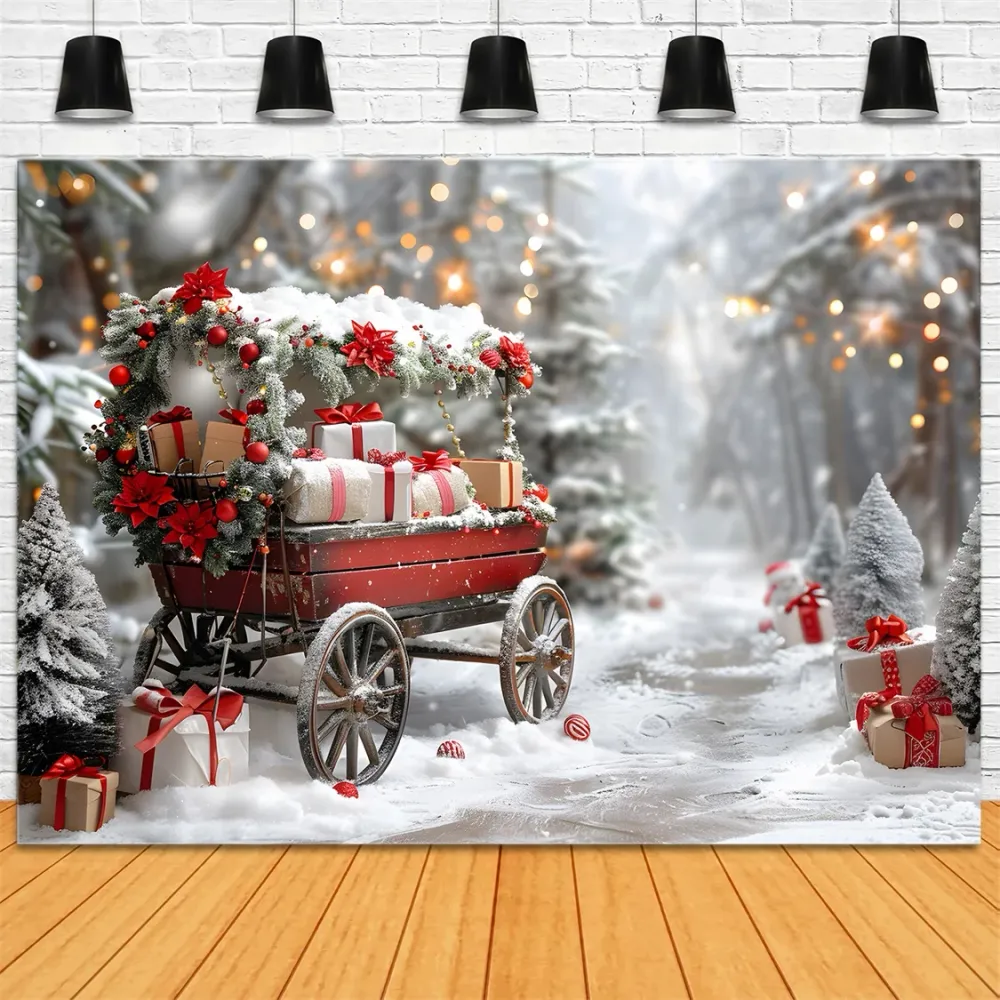 Support pour ordinateur portable Toile de fond de Noël Chariot de Cadeaux dans un Hiver Merveilleux RR7-596