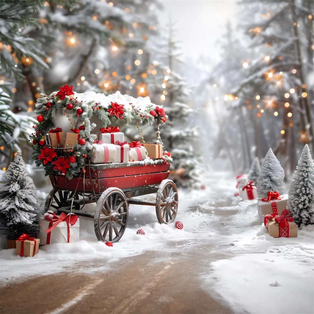 Support pour ordinateur portable Toile de fond de Noël Chariot de Cadeaux dans un Hiver Merveilleux RR7-596