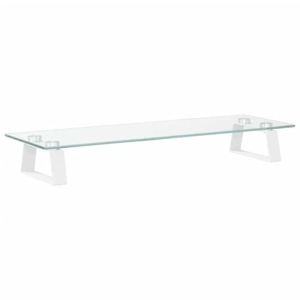 Support réglable Support de moniteur table meuble bureau 60 x 20 x 8 cm verre trempé et métal blanc 02_0044896