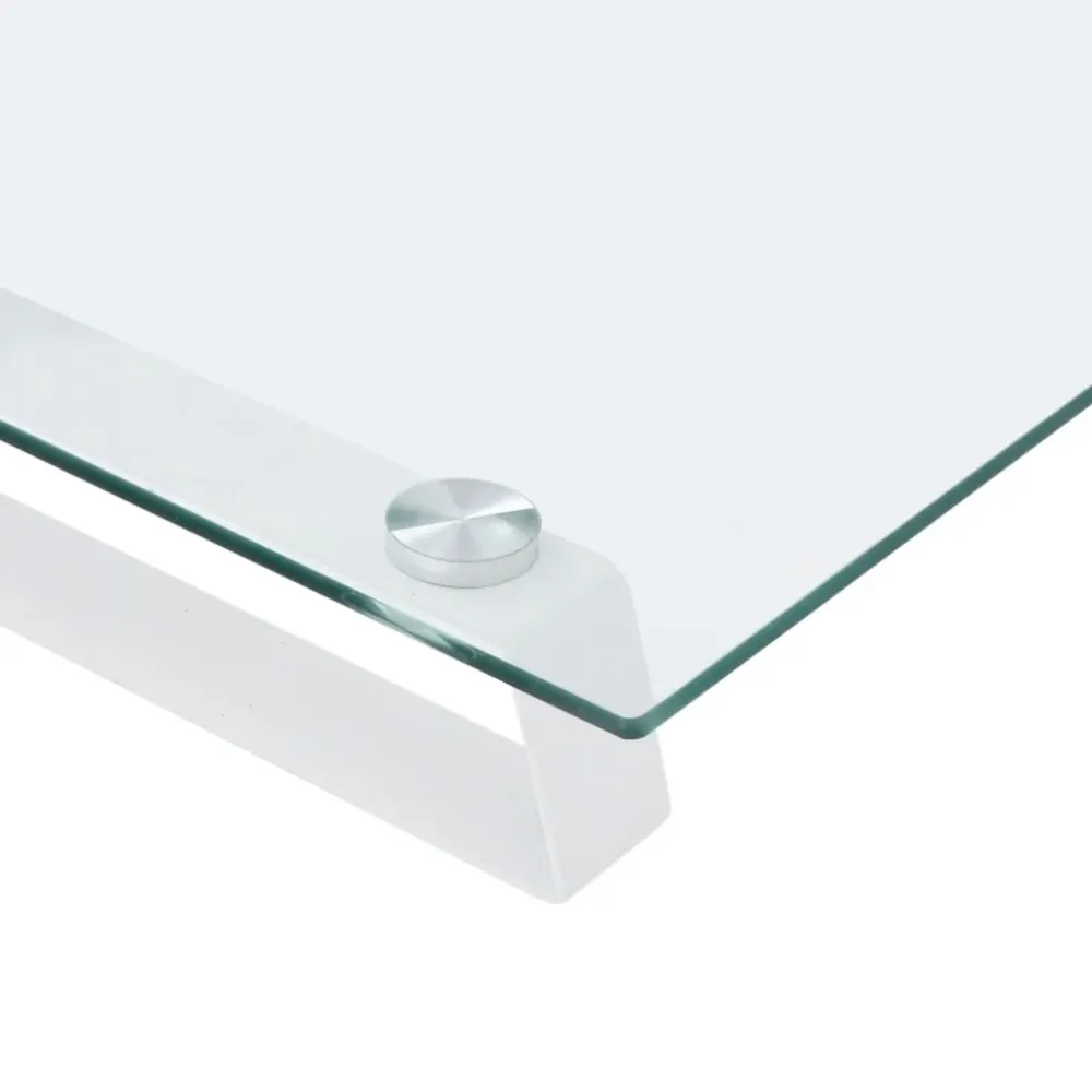 Support réglable Support de moniteur table meuble bureau 60 x 20 x 8 cm verre trempé et métal blanc 02_0044896