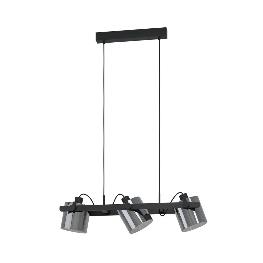 Suspension Hornwood 2, longueur 78 cm, noir, à 3 lampes avec roulettes pivotantes