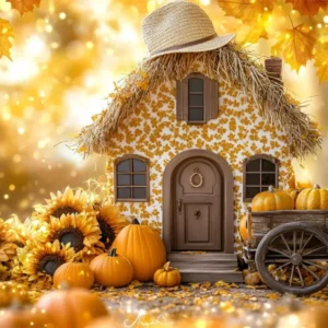 Toile de fond Automne Chalet Tournesol Chariot à Citrouilles GQ5-77 | Assemblage Rapide