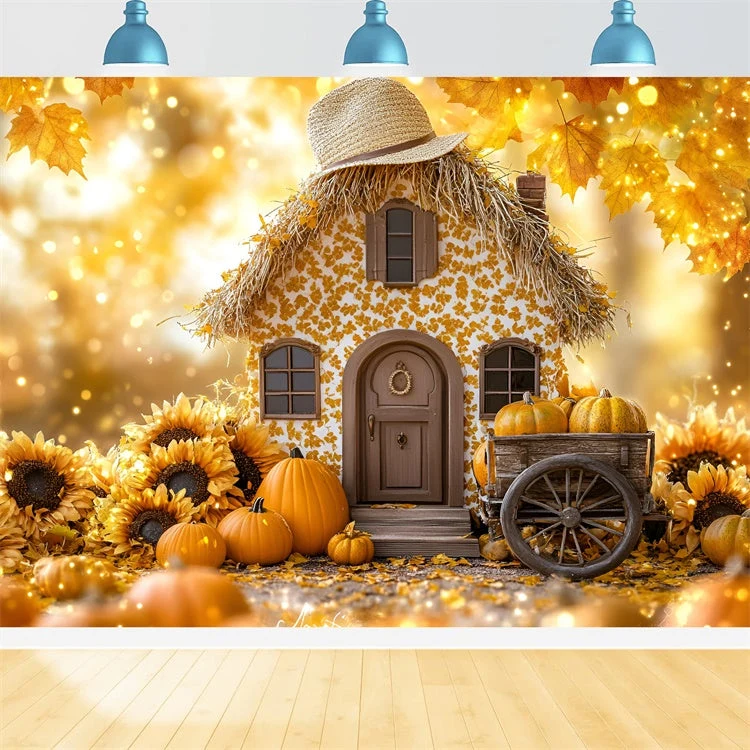 Toile de fond Automne Chalet Tournesol Chariot à Citrouilles GQ5-77 | Assemblage Rapide