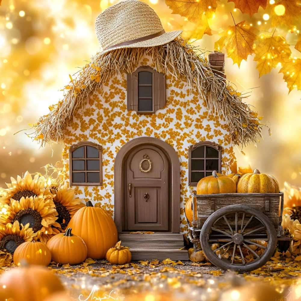 Toile de fond Automne Chalet Tournesol Chariot à Citrouilles GQ5-77 | Assemblage Rapide