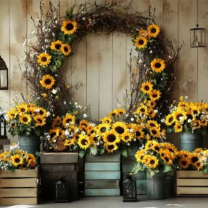 Toile de fond Automne Mur Bois Couronne Tournesol CSH57-186 pour équipement audiovisuel