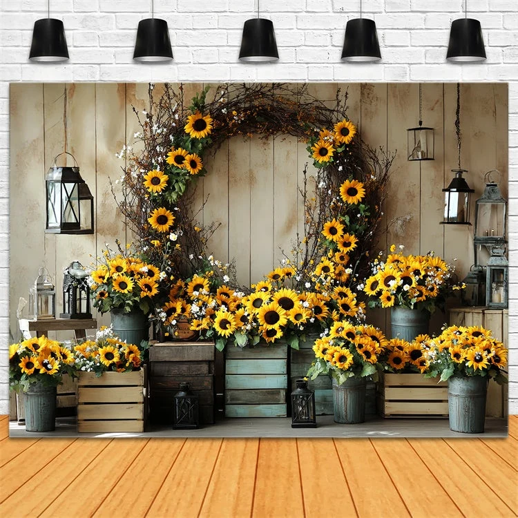 Toile de fond Automne Mur Bois Couronne Tournesol CSH57-186 pour équipement audiovisuel