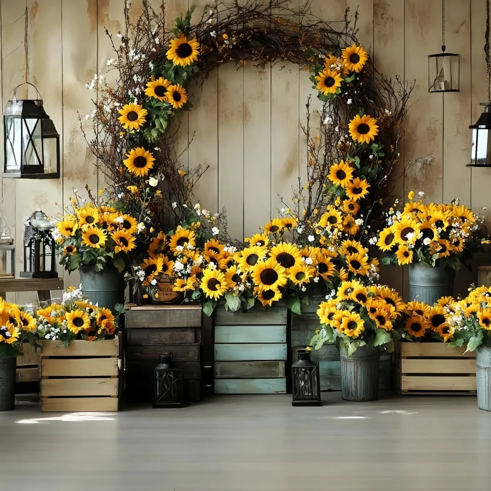 Toile de fond Automne Mur Bois Couronne Tournesol CSH57-186 pour équipement audiovisuel