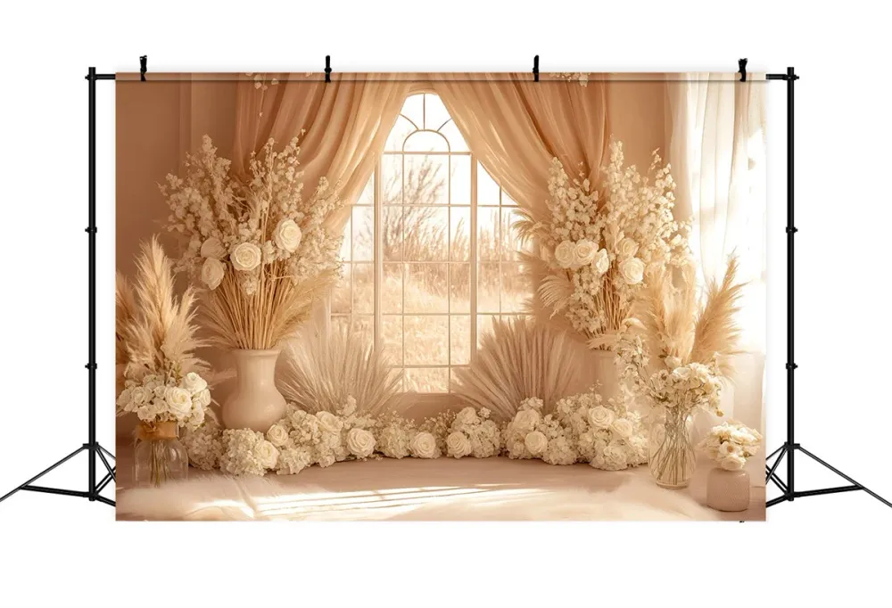 Toile de fond bohème Fenêtre Éclat Crème Pampas GQ57-213 Couleur Blanc