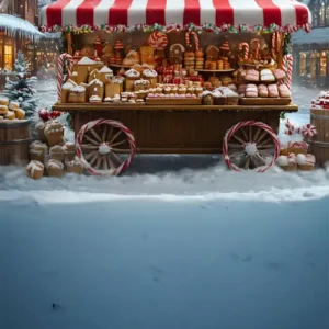 Toile de Fond Chariot à Desserts de Noël avec Flocons de Neige RR8-370 en Acier et MDF